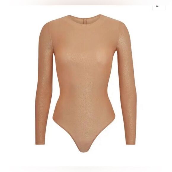 SKIMS Shimmer Long Sleeve Bodysuit Ochre Size 4x NEW with tags Thong - Picture 2 of 16